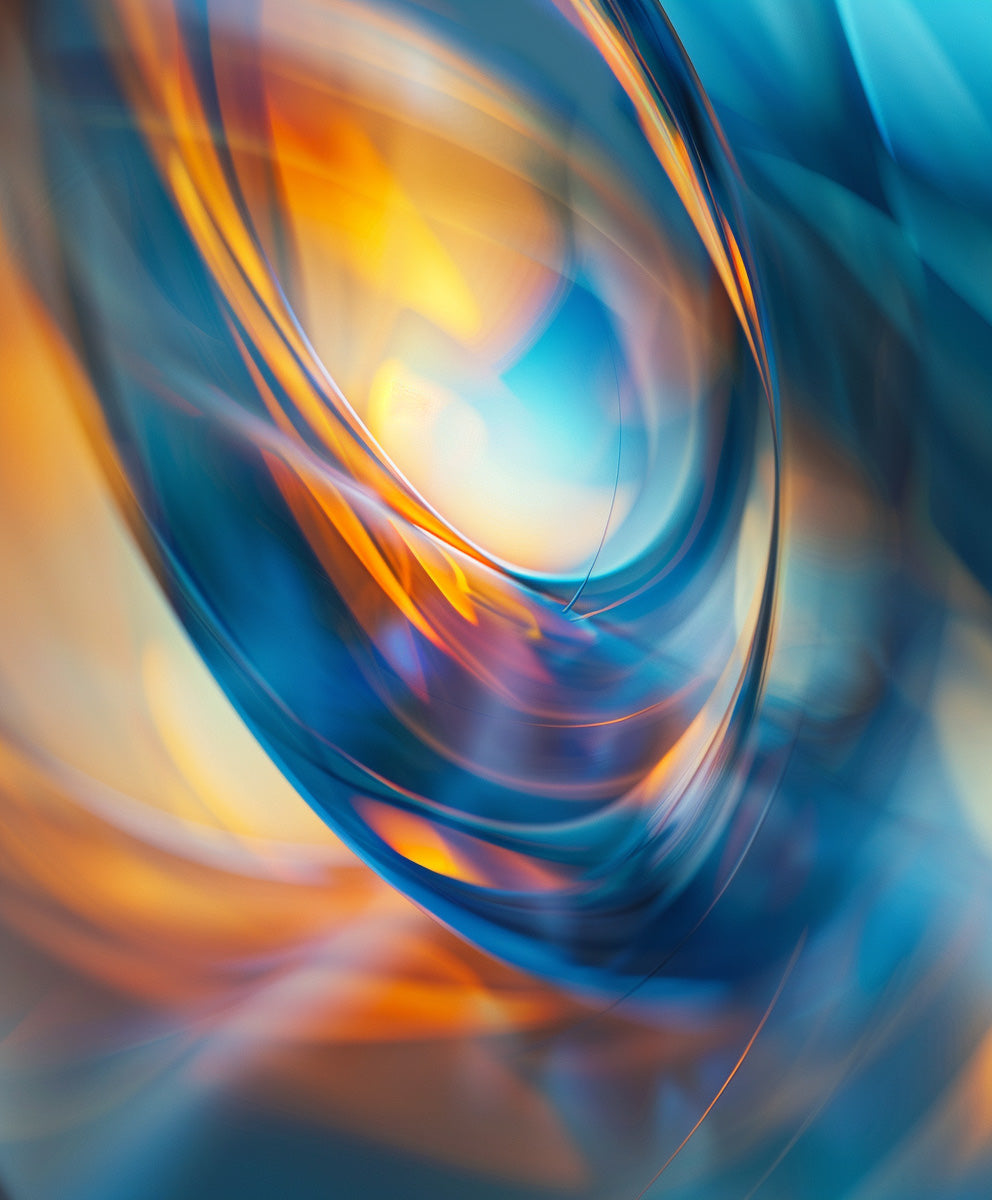 Abstract swirling pattern with blue and orange colours to highlight astigmatic vision condition.